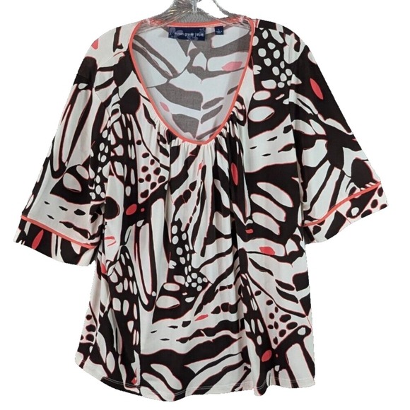 Susan Graver Tunic Top‎ Geometric Liquidknit Scoop Neck Cottagecore Women's L - Picture 1 of 6